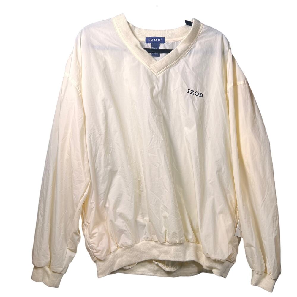 Vintage Cream Izod Golf Nylon Pull Over Wind Breaker Retro Preppy 90s L